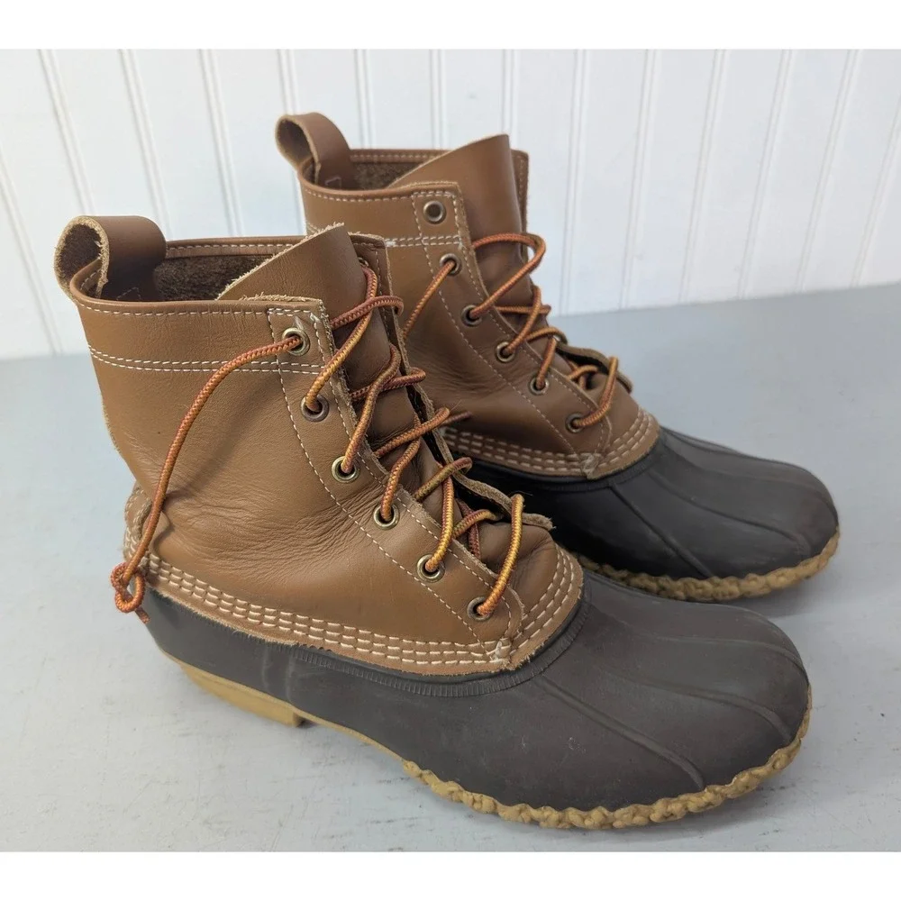 LL Bean Waterproof Leather Duck Bean Boots Mens‎ 9 Womens 10 Brown Made in Maine